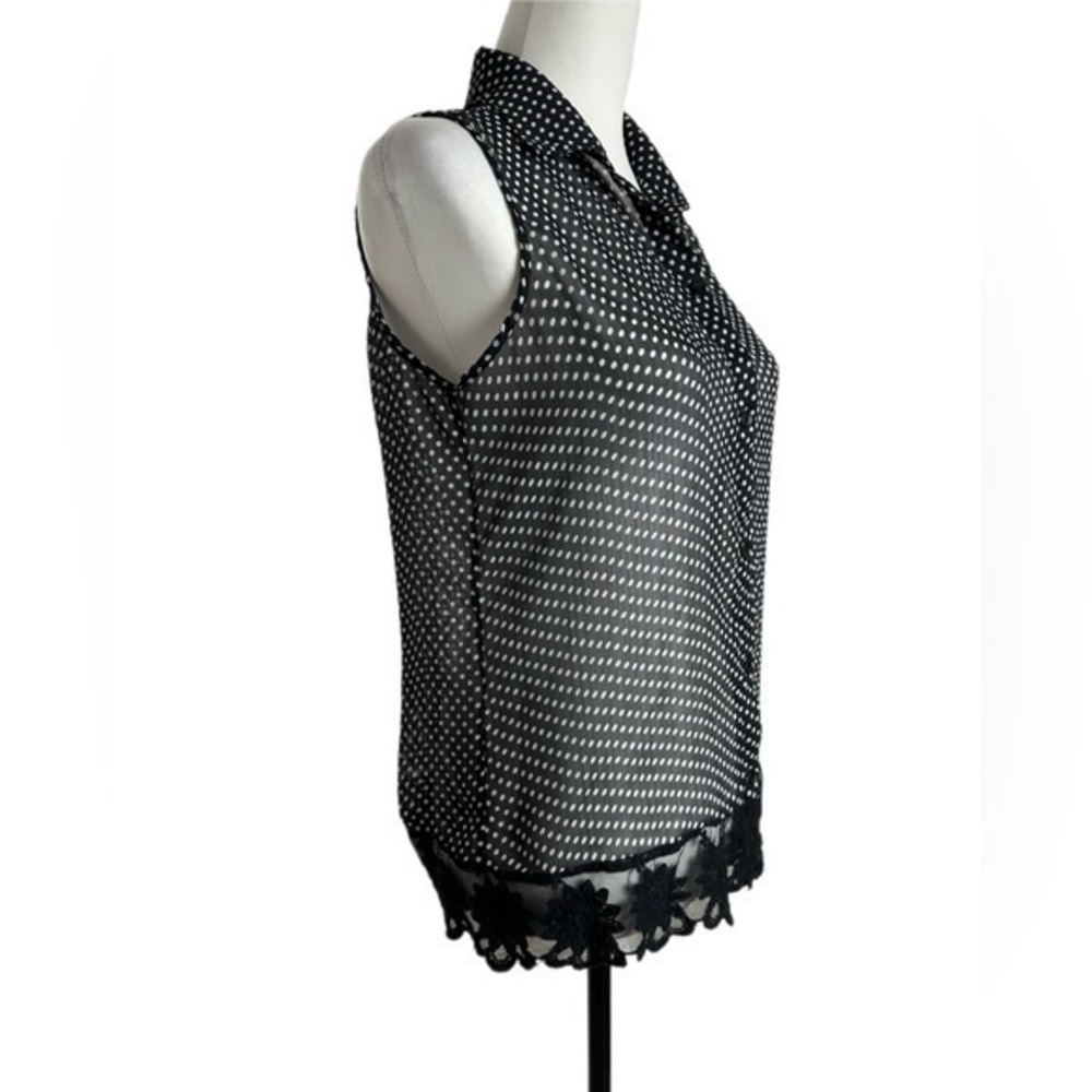 Zac & Rachel‎ Polka Dot Lace Trim Sleeveless Blouse Black Women Small - Picture 2 of 5